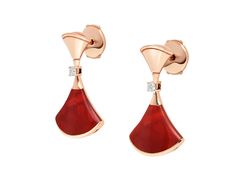 Divas Dream 18 Kt Rose Gold Earrings, Set With Carnelian Elements And Round Brilliant-cut Diamonds. Bulgari Divas Dream, Earrings Bvlgari, Bvlgari Divas Dream, Dream Earrings, Gold Earrings Set, Carnelian Earrings, Fake Designer, Earrings Red, Original Jewelry