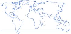 the world map is drawn in blue ink on a white sheet with an arrow pointing to it