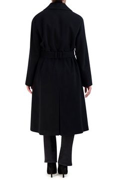 Crafted from a lightweight-but-toasty wool blend, this coat features handsome notched lapels and a timeless longline silhouette. 45" length Front snap closure Notched lapels Side pockets Removable tie belt Lined 52% wool, 47% polyester, 1% other fibers Dry clean Imported Elegant Wool Coat With Belt And Notch Lapel, Sleek Notched Outerwear For Career, Sleek Notched Career Outerwear, Classic Fitted Belted Wool Coat, Classic Wool Coat With Concealed Front Fastening, Formal Notch Lapel Belted Pea Coat, Formal Belted Wool Coat With Notch Lapel, Wool Blend Coat, Cole Haan