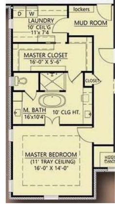 the floor plan for a small house with two master suites and an attached bathroom area