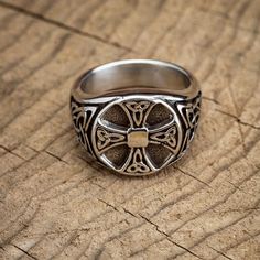 Stainless Steel Celtic Knot Cross Ring-Viking Ring-Norse Spirit Cross-shaped Stainless Steel Ring For Gift, Cross Shaped Stainless Steel Rings For Gifts, Stainless Steel Cross Rings For Gifts, Stainless Steel Cross-shaped Rings For Gifts, Nickel-free Stainless Steel Vintage Rings, Vintage Nickel-free Stainless Steel Rings, Celtic Knot Cross, Trinity Knot Ring, Vikings Gifts