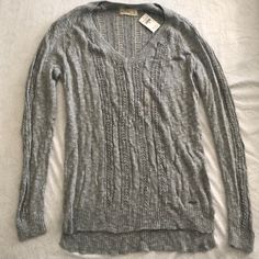 Gray Knit Lightweight Sweater. Brand New With Tag Casual Pointelle Knit V-neck Sweater For Layering, Casual Cable Knit V-neck Sweater For Layering, Casual Open Knit V-neck Sweater For Spring, Spring Casual Open Knit V-neck Sweater, Casual Spring V-neck Open Knit Sweater, Casual V-neck Pointelle Knit Sweater, Casual Open Knit Sweater For Layering, Gray Knit V-neck Sweater For Spring, Casual Pointelle Knit Sweater For Layering