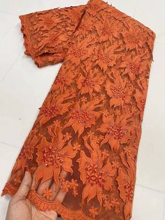 African Lace Material, Lace Material Fabrics In Nigeria, Lace Bridesmaid Dresses Nigerian Wedding, Burnt Orange Wedding Dresses The Bride, Burnt Orange Lace Styles, Fitted Lace Tulle Fabric For Banquet, Burnt Orange Wedding Dress, Burnt Orange Lace Dress, Orange Dress Wedding