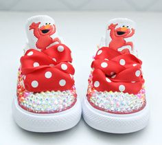 How adorable are these Elmo inspired converse! The perfect shoe to complete the look!Please leave your name needed in the notebox during checkoutVisit the tutu section or search bar for the matching outfit!If you are unsure of sizing please scroll to the last photos for our size charts, or visit our size charts here--> https://pinktoesnhairbows.com/pages/size-chartAll sales are FINAL, Ship dates can be found directly on the listing, please view our policies in detail here---> https://pinktoesnhairbows.com/pages/policies-terms-conditions Cute High-top Sneakers For Parties, Cute Party Sneakers, Elmo Air Force Ones, Custom Elmo Shoes, Elmo Overalls, Elmo Birthday Outfit, Baby Shark Custom Converse, Shark Shoes, Overalls Boys