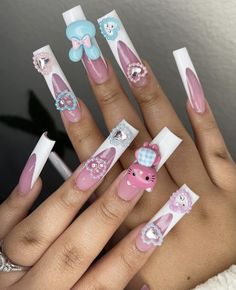 Acrylic Nails With Charms, Y2k Acrylic, Nails With Charms, Long Acrylic Nails Coffin