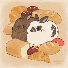 a drawing of an animal surrounded by bread