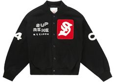 Buy and sell StockX Verified Supreme streetwear on StockX including the Supreme Tourist Varsity Jacket Black and thousands of other streetwear clothing and accessories. Supreme Clothing Streetwear, Grunge Boy Style, Aesthetic Vintage Outfits, Varsity Jacket Black, Supreme Clothing, Worker Jacket, Hot Sneakers, Streetwear Men Outfits, Coach Jacket