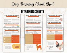 the dog training sheet is shown in three different colors