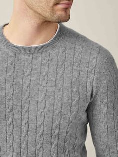 LUCA FALONI | PURE CASHMERE CABLE KNIT | MADE IN ITALY Grey Cable Knit Sweater, Cable Knit Jumper, Tailored Design, Fine Yarn, Northern Italy, Crew Neck Jumper, Bergamo, Men Fits, Knit Jumper