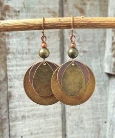 Mixed Metal Earrings with Antiqued Copper and Brass Cheap Alloy Earrings For Gifts, Boho Earring, Mixed Metal Earrings, Mixed Metal Jewelry, Coin Jewelry, Geometric Jewelry, Bohemian Earrings, Copper Brass, Antique Earrings