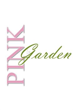 the words think garden are written in pink and green letters on a white background,