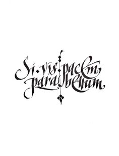 some type of lettering that looks like it is written in black ink on a white background