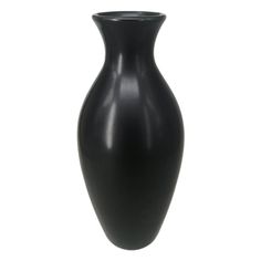 a black vase is shown on a white background