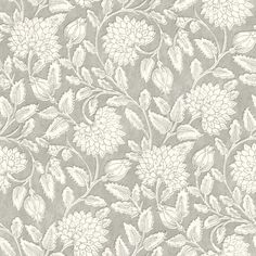 a gray and white wallpaper with flowers on it