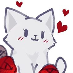 a drawing of a cat with hearts around it