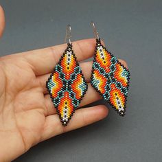 Southwestern Style Multicolor Tiny Beads Earrings, Bohemian Orange Beaded Earrings With Black Beads, Multicolor Traditional Beaded Earrings, Handmade Multicolor Teardrop Beads, Southwestern Multicolor Tiny Beads Earrings, Southwestern Style Small Beaded Earrings For Gift, Handmade Multicolor Southwestern Beaded Earrings, Handmade Southwestern Multicolor Beaded Earrings, Bead Crafts Diy