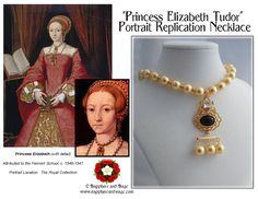 "Princess Elizabeth Tudor" Renaissance Portrait Replication Necklace – Rhonda L Abbott Mary The Tudors, Medieval Necklaces, Largesse Ideas, Sca Largesse, Elizabeth Tudor, Tudor Queen, Medieval Necklace, Tudor Dress, Pirate Cosplay