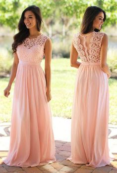 MACloth Lace Chiffon Long Bridesmaid Dress Elegant Simple Pink Prom Gown Bridesmaid Dresses Lace Top, Cheap Floor, Blush Dress, Coral Blush, Luxury Vehicles, Lace Bridesmaids, Floor Length Prom Dresses, Pink Bridesmaid Dresses, Chiffon Evening Dresses