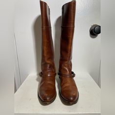 These Vintage Women’s Boots Are Classic Frye! Weathered And Pre-Loved, They Are In A Gorgeous Cognac Leather! Is Missing The Spur/Harnesses, But Are In Good Condition. Zip-Up Style. Size 9. See Pics For Overall Condition. Leather Boots Women Tall, Tall Leather Boots, Vintage Women, Shoes Heels Boots, Up Styles, Zip Up, Cognac, Shoes Women Heels, Leather Boots