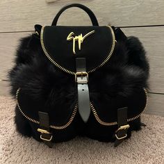 Brand New With Tags Never Been Worn!!! Giuseppe Zanotti Design Fur Backpack/Travel Bag This Is A Beautiful Bag Perfect For Winter Wear. Luxury Black Backpack With Detachable Strap, Luxury Leather Rectangular Backpack, Luxury Rectangular Leather Backpack, Luxury Shoulder Backpack With Gold-tone Hardware, Luxury Backpack Shoulder Bag With Gold-tone Hardware, Luxury Leather Backpack With Removable Pouch, Designer Leather Backpack With Gold-tone Hardware, Luxury Black Leather Backpack With Gold-tone Hardware, Luxury Backpack With Palladium Hardware