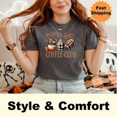 🎉HOW TO ORDER:  Comfort Colors® Pumpkin Spice Latte Shirt, Fall Coffee Shirt, Pumpkin Spice Tshirt, Pumpkin Latte Drink , womens fall shirt, Fall PSL Shirt  Please, check and review all the photos.  Select your Product from the selection box.  Select your size from the selection box.  Select your color from the selection box. (Note colors for T-shirts and Sweatshirts are the same.)   Select the quantity.  Add to cart.  Complete checkout! 🕵️PRODUCT DETAILS: Comfort Colors Brand Sweatshirts and Comfortable Fit T-shirt For Fall, Youre The Pumpkin To My Spice Shirt, Pumpkin Spice Tshirt, Pumkin Spice Shirts, Fall Shirts Women, Pumpkin Latte, Autumn Coffee, Club Style, Coffee Shirts