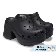 Elevate Your Casual Look With These Women's Crocs Siren Clog Slides In Size 8. These Slip-On Shoes Feature A Solid Black Rubber Upper Material, Perfect For Any Occasion Whether It Be Travel, Workwear, Or A Night Out. The 3.6 Inch Heel Height Adds A Touch Of Height Without Sacrificing Comfort, Making Them Lightweight, Breathable, And Perfect For Any Season. The Crocs Siren Model Is A Classic And Timeless Piece, With A Clog Style That Is Perfect For Any Theme, Whether It Be Going Out Or Just Runni Black Chunky Platform Slip-on Mules, Black Slip-on Mules With Chunky Platform, Black Closed Toe Mules With Chunky Platform, Black Chunky Platform Clogs With Round Toe, Black Platform Clogs With Wedge Heel, Black Chunky Platform Clogs For Summer, Black Platform Slip-on Clogs, Black Synthetic Clogs With Wedge Heel, Black Platform Clogs With Round Toe