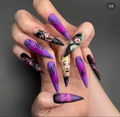 Anime Nails, Baddie Nails, Winter Nails Acrylic, Edgy Nails, Nail Design Inspiration, Black Nail Designs, Disney Nails, Get Nails