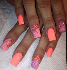 Bright Summer Nails Designs Neon, Wild Nail Designs, Nail Purple, Neon Nail Art Designs, Summer Nails Diy, Tropical Nail Art, Fluorescent Nails, Tropical Nails