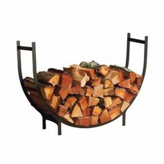 a stack of firewood sitting on top of a metal rack