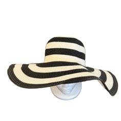 Oversized Beach Black And White Horizontal Accents Straw Wide Brim Hat Os Condition: Excellent 100% Raffia Straw Fiber.Keep Cool In Hot Days.More Breathable And Comfortable. Please Check Closely Photos For Details And Measurements Of The Item Listed As They Are Pictures Of The Piece You Will Receive . I Do Not Use Stock Photos -Fast Shipping - First Owner - Smoke And Pets Free Environment All Items ( Except New With Tags ) Are Dry Cleaned, Laundered, Or Dust /Shine / Etc Fully Cleaned Prior To S Black Wide Brim Sun Hat For Pool, Black Straw Hat With Curved Brim For Pool, Black Curved Brim Sun Hat For Pool, Black Wide Brim Hat For Pool, Black Summer Hats For Pool, Black Spring Pool Hat, Black Summer Pool Hat, Summer Black Pool Hat, Adjustable Black Straw Hat For Pool