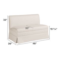 the measurements for an upholstered bed frame and footstool are shown in white