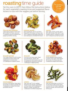 broccoli and other vegetables are shown in this guide for the beginner's guide to roasting time