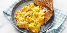 an omelet and toast on a plate