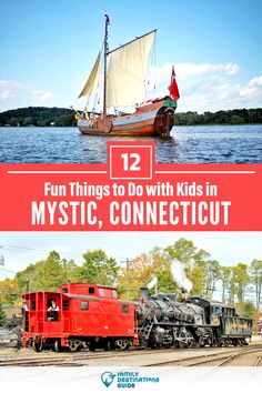 two pictures with the words fun things to do with kids in mystic, connecitut