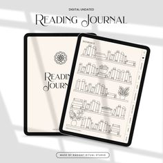 the reading journal is open and ready to be used for children's books, as well as an adult sized book