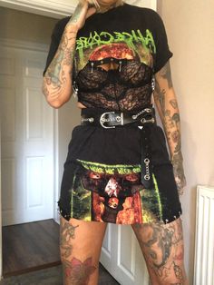 ALTMUMCULT 👻 Here is the tshirt with sleeves  design of the two piece co-ord set.  Top is crop length but can be made to suit.  Skirt is elasticated waist in sizes 6- 20.  All you have to do is claim this offer and message me the details after checkout  1. Band artist you require (this will be agreed by both seller and buyer)  2. Size you require  3. What trimmings style you would like  Above are a few of the sleeveless designs I've previously made  This is for Tshirt WITH sleeves  design only. Trendy Fitted Crew Neck Set, Trendy Streetwear Set With Crew Neck, Trendy Crew Neck Streetwear Sets, Black Short Sleeve Crop Top For Alternative Fashion, Fitted Casual Festival Sets, Casual Fitted Festival Sets, Black Mini Skirt Set For Summer, Fitted Casual Sets For Festivals, Black Summer Mini Skirt Set