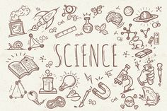 the word science surrounded by hand drawn doodles