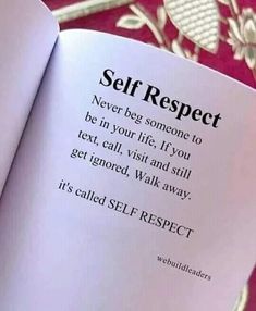 an open book with the words self respect on it