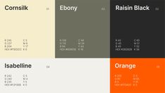 an orange, black, and white color scheme with the names of different colors on it