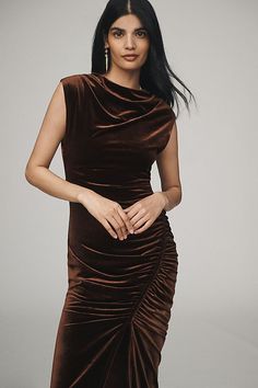 Elegant Fitted Ruched Velvet Dress, Elegant Ruched Velvet Mini Dress, Elegant Stretch Velvet Dress, Elegant Ruched Velvet Dress, High Neck Midi Dress, High Neck Maxi Dress, Velvet Maxi Dress, Velvet Maxi, Neck Stretches