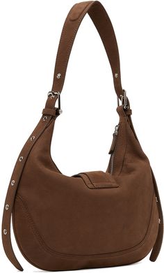 Grained leather shoulder bag in brown. · Adjustable shoulder strap · Magnetic pin-buckle tab · Zip closure · Patch pocket at interior · Cotton microfiber lining · H10 x W13.5 x D0.5 Supplier color: Stain brown Formal Brown Hobo Bag With Adjustable Strap, Modern Brown Bags With Silver-tone Hardware, Brown Flap Shoulder Bag With Metal Hardware, Modern Brown Shoulder Bag With Metal Hardware, Brown Crossbody Hobo Bag With Silver-tone Hardware, Brown Leather Hobo Bag With Metal Hardware, Brown Hobo Bag With Silver-tone Hardware For Daily Use, Brown Hobo Bag With Silver-tone Hardware For Everyday, Brown Business Hobo Bag With Adjustable Strap