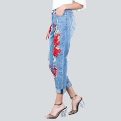 Achieve effortless street style with our 2023 Spring-Summer Collection's embroidered loose jeans for women! With a tall-waistline silhouette. luxe denim fabric. and bold embroidery. these jeans embody both enduring elegance and couture-forward flair. Plus. a zipper & button closure ensures optimal comfort and fit. Dare to be bold and add this eye-catching piece to your wardrobe!Distinctive Features: Street Style: Showcase your individual style with an edgy look that is sure to draw attention. Em Summer Embroidered Wide Leg Jeans, Embroidered Wide Leg Denim Bottoms, Embroidered Wide Leg Denim Blue Pants, Embroidered Denim Wide-leg Bottoms, Embroidered Wide-leg Denim Bottoms, High Waist Embroidered Denim Blue Bottoms, Embroidered Denim Blue Pants, Embroidered Wide Leg Denim Blue Jeans, Casual Wide Leg Jeans With Floral Embroidery