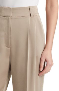 Chic for the office or a night out, these wide-leg trousers are fashioned from smooth woven fabric and pleated at the superhigh waist to further the flowy fit. 32" inseam; 20" leg opening; 13 1/2" front rise; 16" back rise (size 8) Zip fly with hook-and-bar closure Front slant pockets; back welt pockets 100% polyester Machine wash, tumble dry Imported Chic Pleated Straight Culottes, Chic Straight Pleated Culottes, High-waisted Viscose Wide Leg Pants For Work, Elegant Wide Leg Viscose Bottoms, Elegant Viscose Wide Leg Pants For Work, Elegant High-waisted Viscose Pants, Elegant Wide Leg Viscose Pants, Elegant Ankle-length Viscose Wide Leg Pants, Viscose Wide Leg Ankle-length Pants For Work