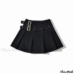 Olivia Mark - Vintage Dual-Waisted Denim Pleated Skirt: High-Waisted Mini Skirt Korean Skirts, Summer Denim Skirt, High Waisted Short Skirt, Denim Pleated Skirt, Pleated Denim Skirt, Skirt With Pleats, Short Pollera, Street Jeans, Bodycon Midi Skirt