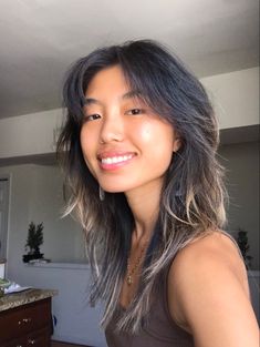 Shag Asian Haircut, Shag Hairstyles Medium Asian, Oval Face Asian Haircut, Womens Shullet, Alternative Haircuts Medium Straight Hair, Asian Shaggy Hair, Wolfcut Hair Straight, Subtle Wolf Cut Hair Medium, Asian Hair Shag