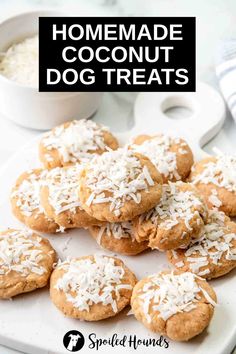 homemade coconut dog treats on a white plate