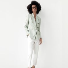 Zara Mint Double Breasted Blazer Extra Small New With Tags Mint Green Textured Long Sleeve Blazer With A Lapel Collar And Shoulder Pads. Featuring Front Welt Pockets, A Back Vent And Double-Breasted Textured Button Fastening At The Front. Light Green | 7901/025 Composition & Care Composition We Work With Monitoring Programmes To Ensure Compliance With Our Social, Environmental And Health And Safety Standards For Our Products. To Assess Compliance, We Have Developed A Programme Of Audits And Cont Chic Spring Blazer For Tailoring, Spring Double-breasted Blazer For Tailoring, Chic Spring Blazer For Daywear, Chic Spring Daywear Blazer, Zara Tailored Blazer For Spring, Spring Daywear Blazer With Notch Lapel, Zara Blazer For Spring Workwear, Zara Spring Workwear Blazer, Zara Spring Blazer For Workwear