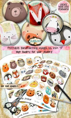 an assortment of animal stickers with scissors