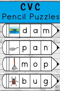 the cvc pencil puzzles for kids to practice letter recognition and spelling with their own words