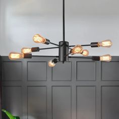 Isador 8-Light Dimmable Sputnik Chandelier Modern Linear Pendant Light Black Industrial Lighting, Modern Linear Chandelier, Black Ceiling Lighting, Interior Layout, Chandelier Black, Linear Pendant Light, Vintage Edison Bulbs, Industrial Chandelier, Black Ceiling